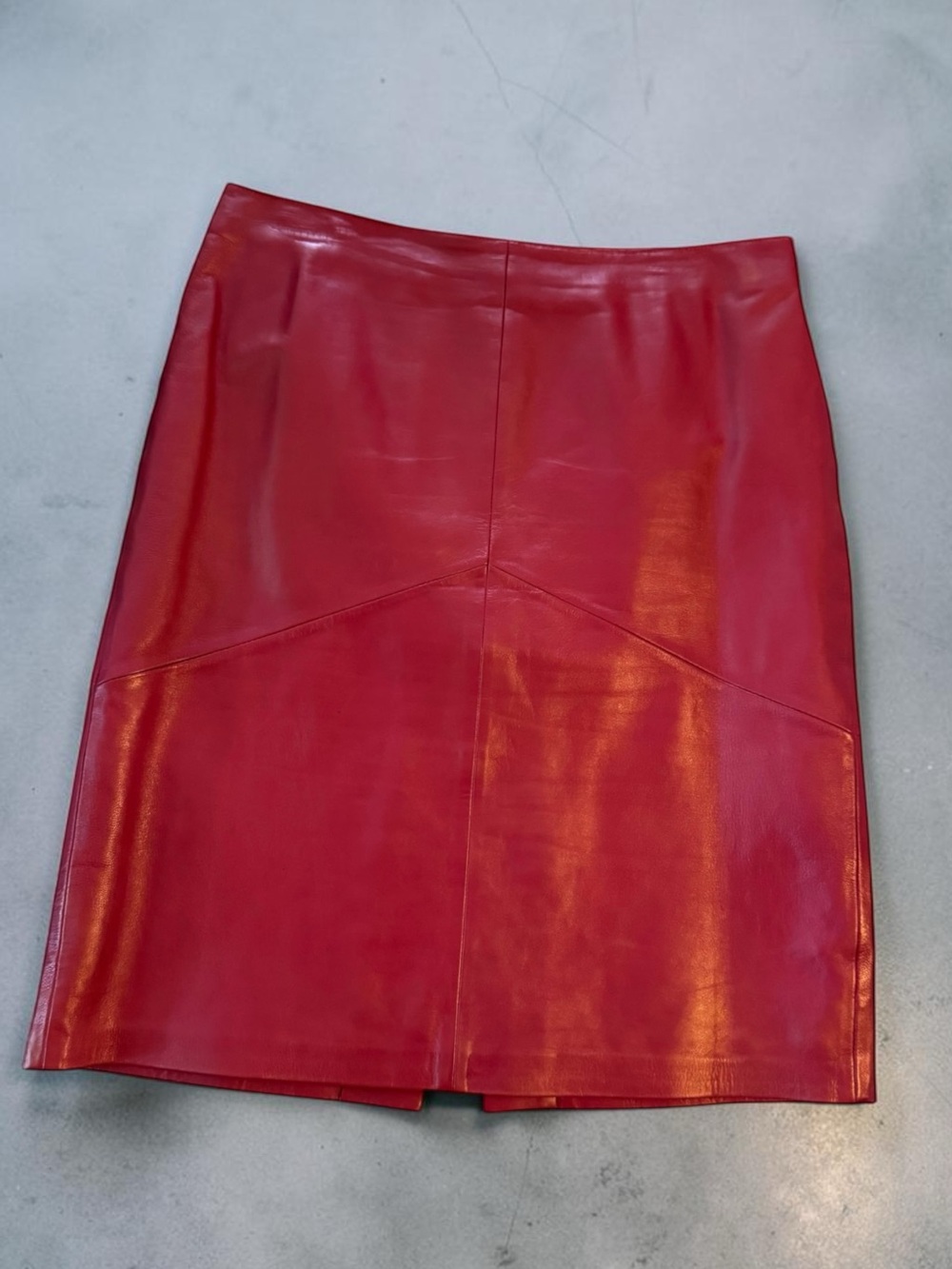 Vtg 90s Cache Red Leather Pencil Skirt Sz 10 Classic